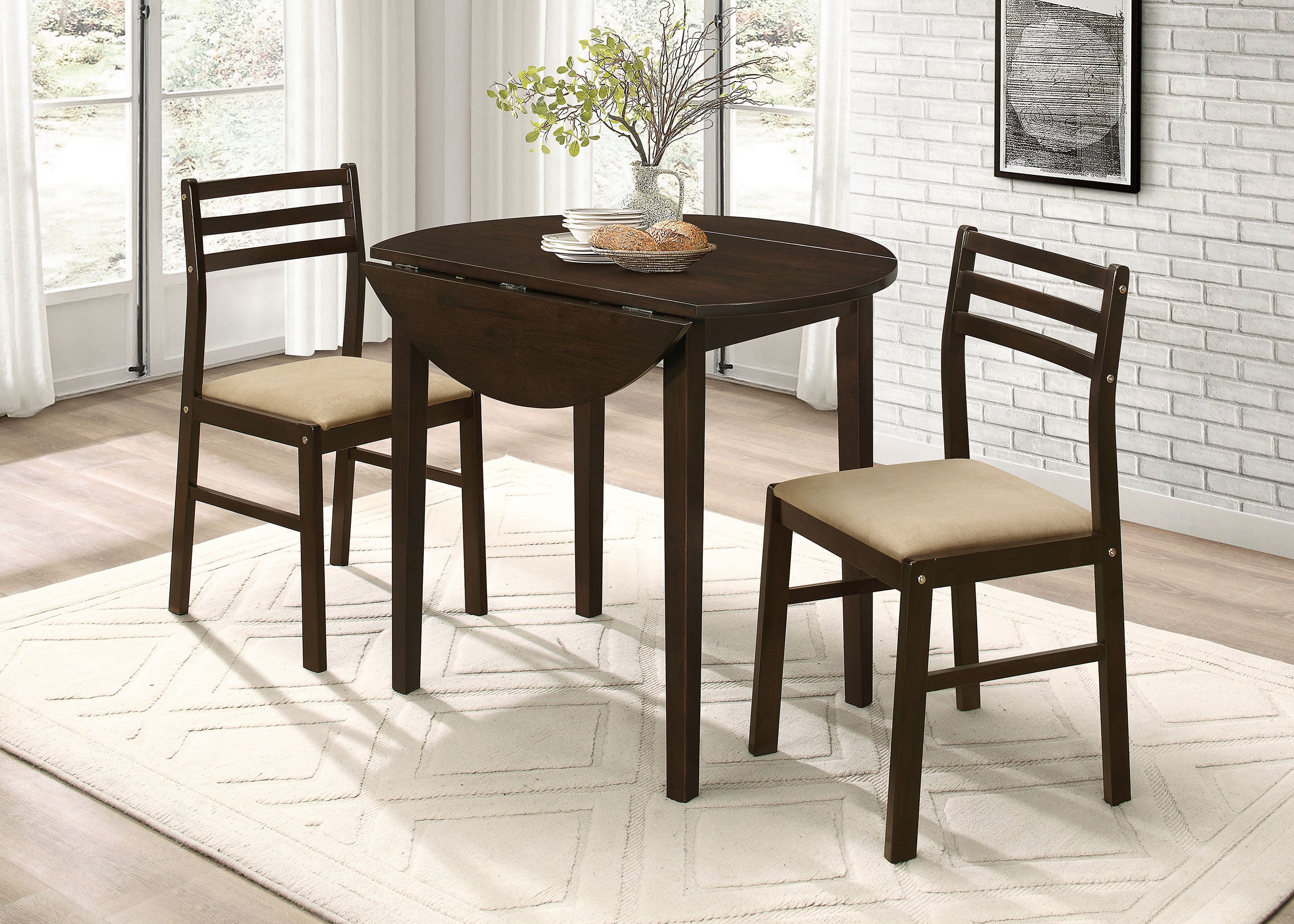 Bucknell 3-piece Round Drop Leaf Dining Table Set Cappuccino — view 3