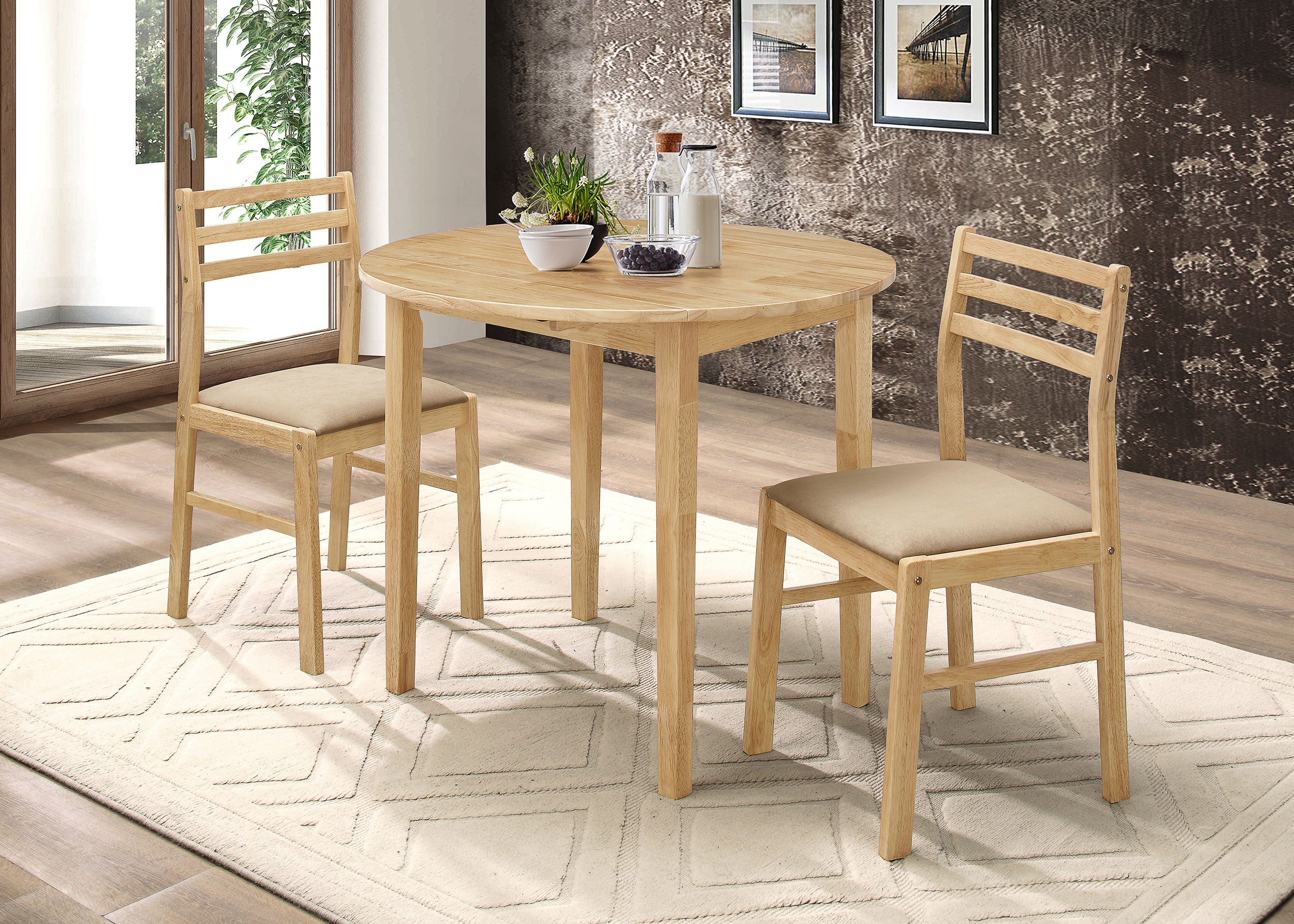 Bucknell 3-piece Round Drop Leaf Dining Table Set Natural — view 2