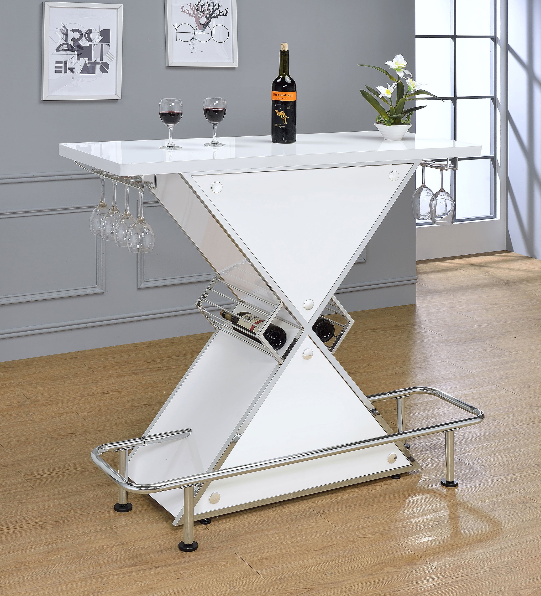 Atoka Freestanding Home Bar Wine Cabinet White High Gloss — view 1