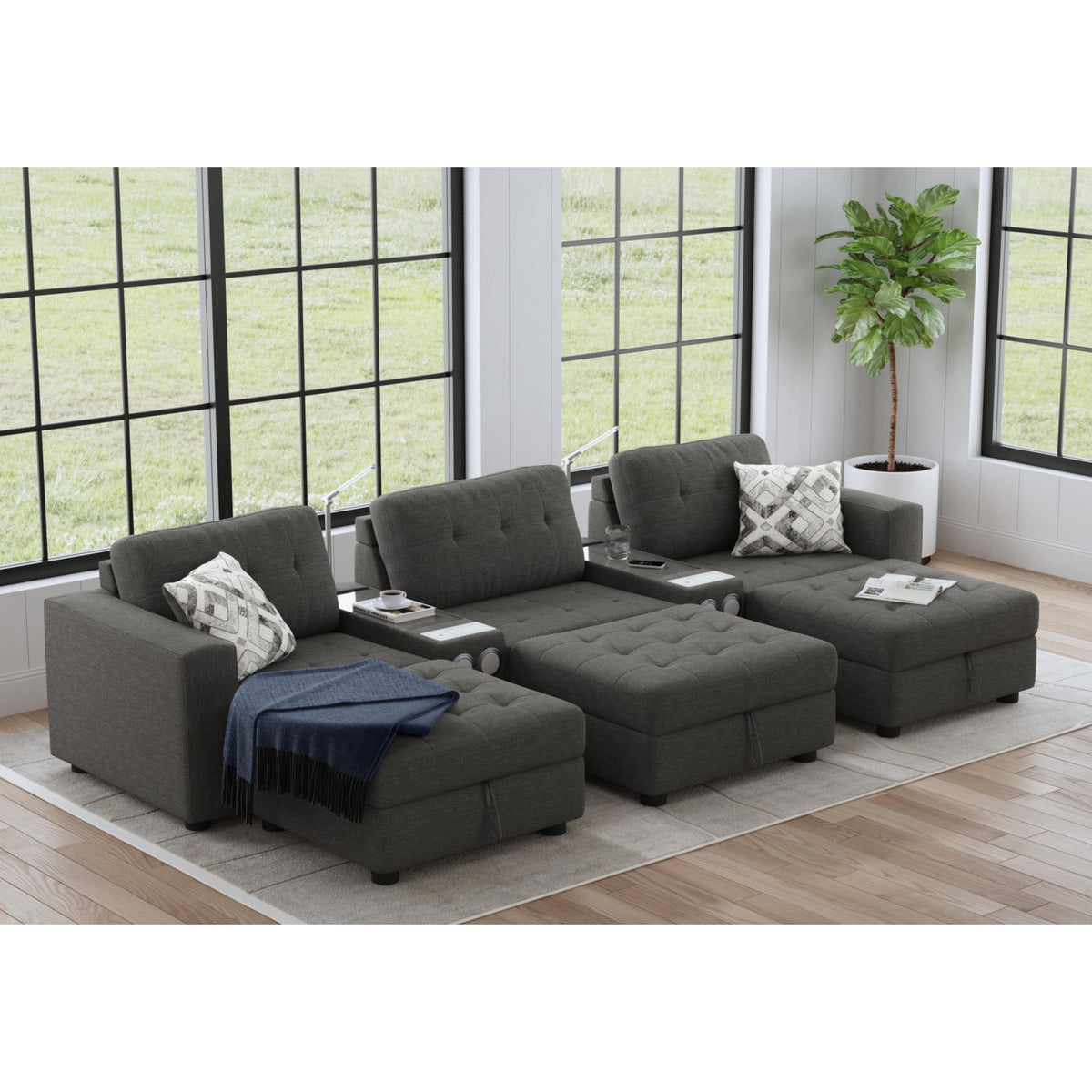 Options One Living Room Set Sectional in Blue by Elements International, view 13