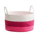 Cotton Round Laundry And Storage Basket With Handles - Pink / White