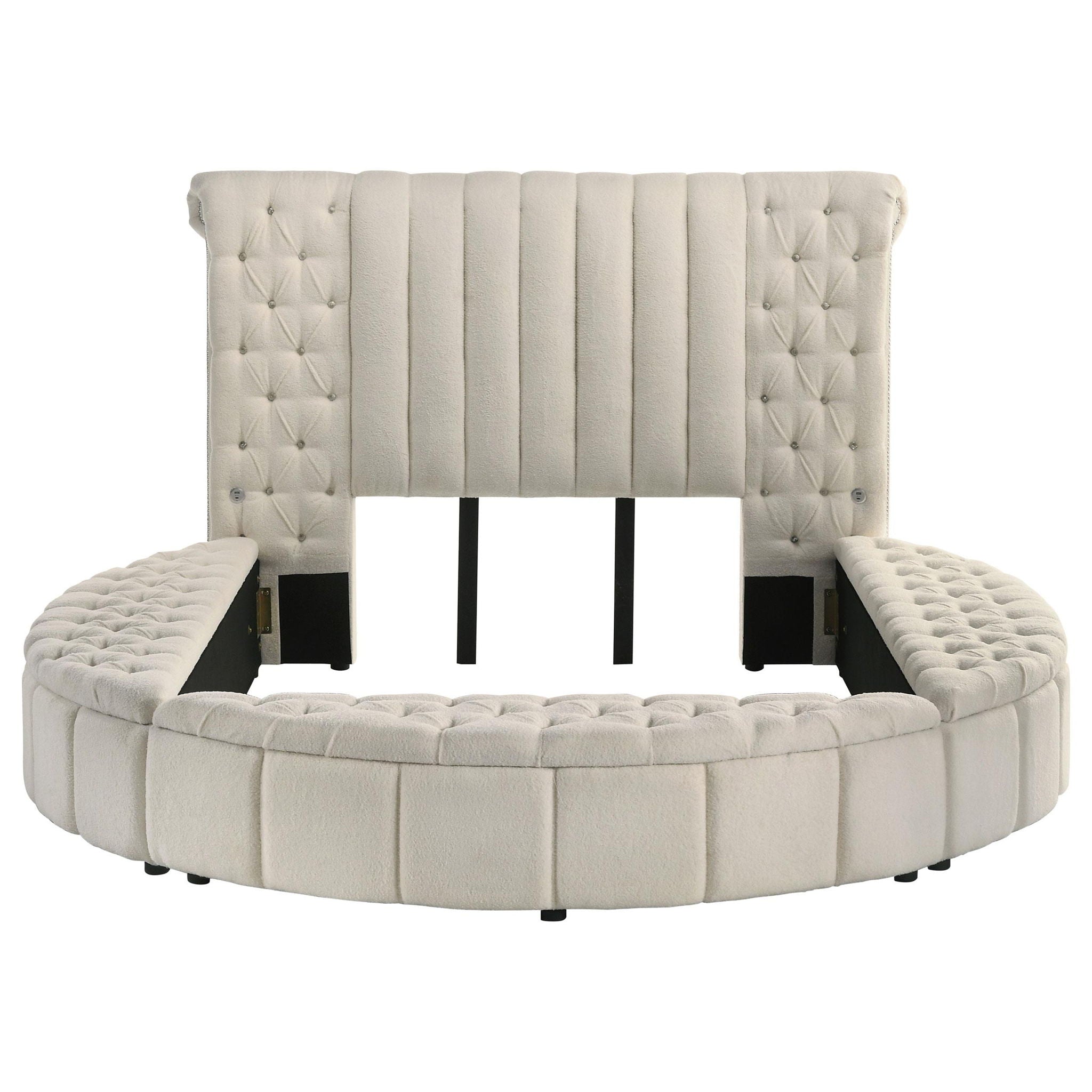 Sonya Upholstered Queen Round Storage Bed Ivory