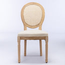 French Style Solid Wood Frame Antique Painting Linen Fabric Rattan Back Dining Chair (Set of 2)