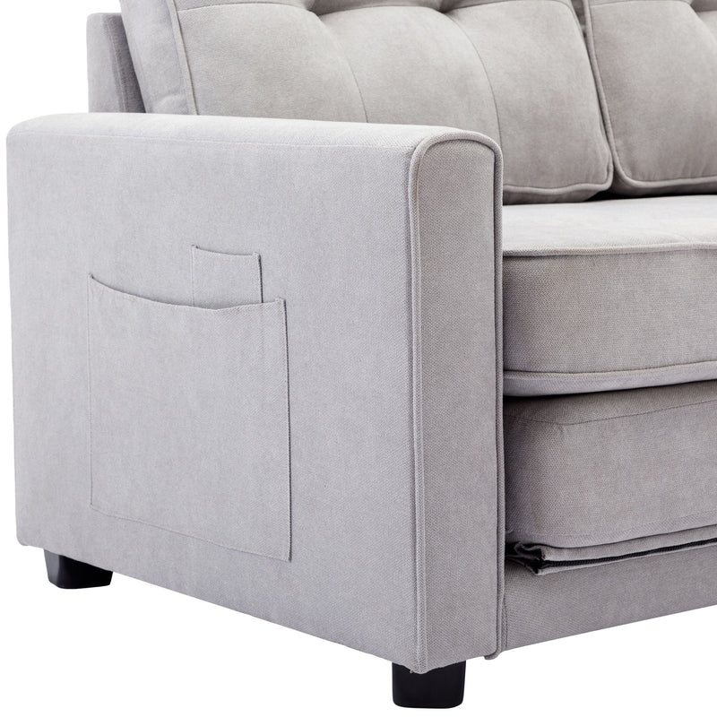 Loveseat Sofa With Pull-Out Bed Modern Upholstered Couch With Side Pocket For Living Room Office