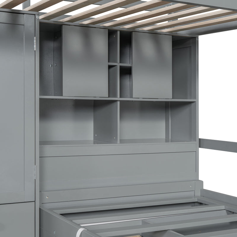 Bunk Bed With Drawers, Wardrobe, Storage Shelves And Hydraulic