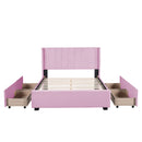 Full Size Upholstered Bed with 4 Drawers, Pink