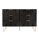 Modern 6 Drawer Dresser, Modern Dresser With Metal Handles, Storage Chest Of Drawer, Wide Dresser Drawer Organizers With Carving Design For Bedroom, Living Room, Hallway - Black
