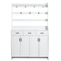 Minimalist 4 Door Shoe Cabinet With Coat Rack, 3 Drawers, 8 Shelves, Metal Hooks And Handles