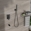 Wall Mounted Square Shower System With Rainfall Tub Spout And Handheld Shower, 10" - Matte Black