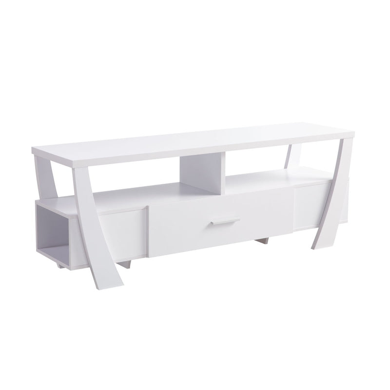 TV Stand With Two Shelves, One Drawer, And Side Shelf Modern Entertainment Center For Media Storage - White