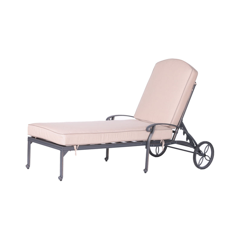 Reclining Chaise Lounge Set With Cushion And Table - Metal