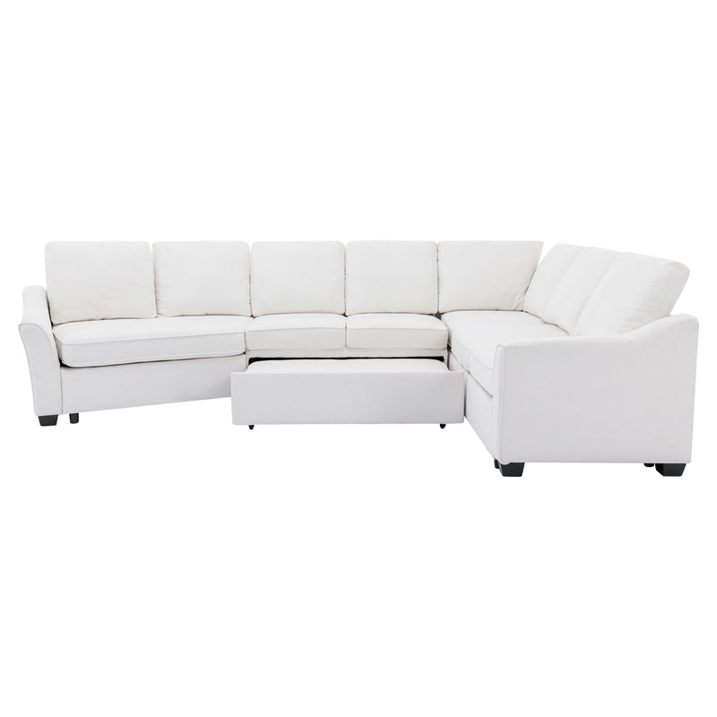 Sectional Sleeper Sofa With Pull-Out Bed Modern L-Shape Couch Bed With USB Charging Port For Living Room, Bedroom - Beige