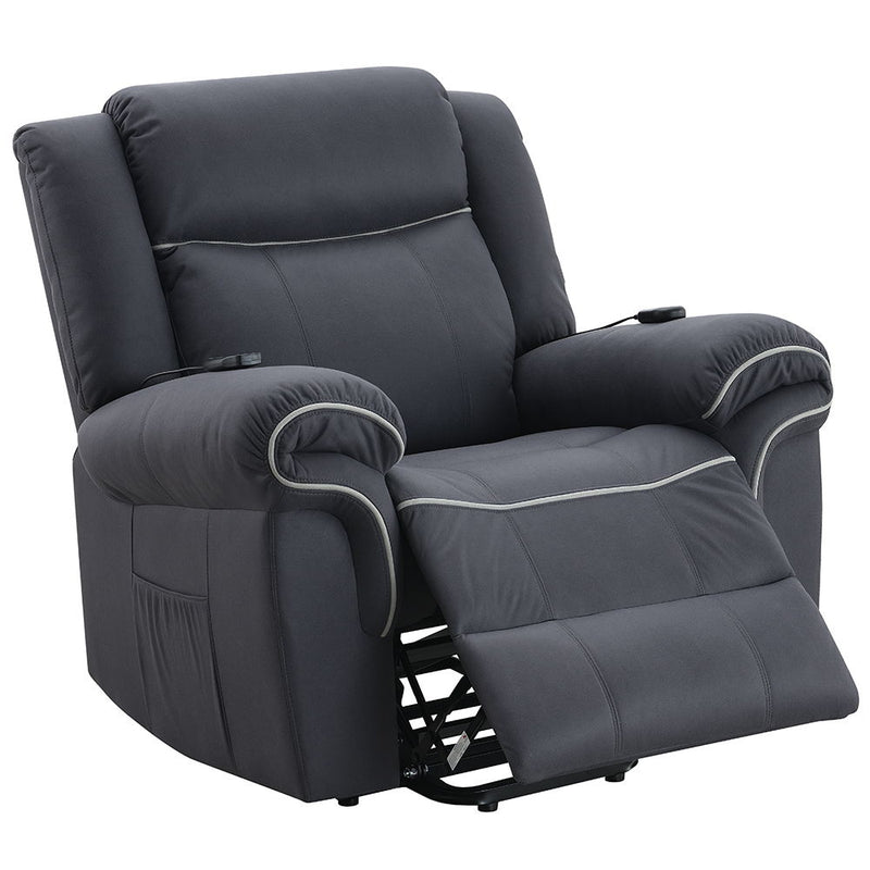 Domana - Power Recliner With Lift & Heating & Massage - Dark Blue Fabric