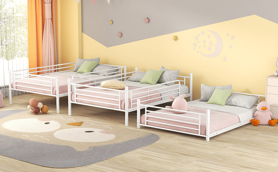 Full-Full-Full Metal  Triple Bed  with Built-in Ladder, Divided into Three Separate Beds,White(OLD SKU:LP000297AAK) - Atlantic Fine Furniture Melbourne FL