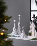 Resin / Foil Christmas Tree With Star Top (Set of 3) - White / Silver