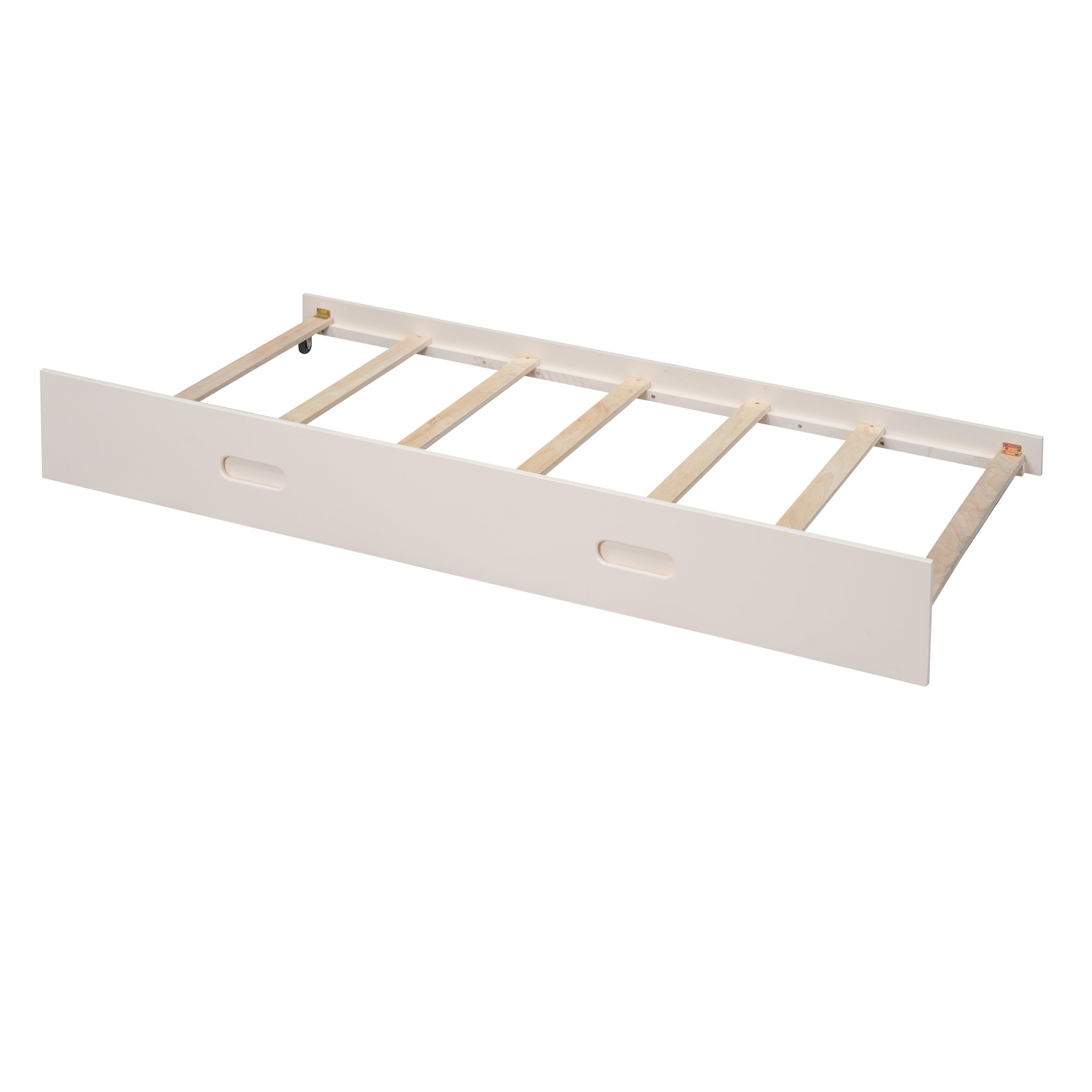 Wood Twin over Full Bunk Bed with Storage Shelves and Twin Size Trundle, Cream - Atlantic Fine Furniture Melbourne FL