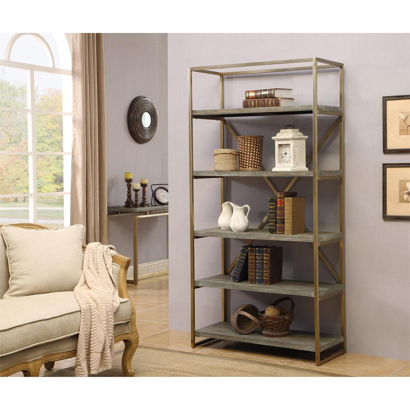 Brady Rustic 6 Shelf Bookcase with Metal Frame Sides