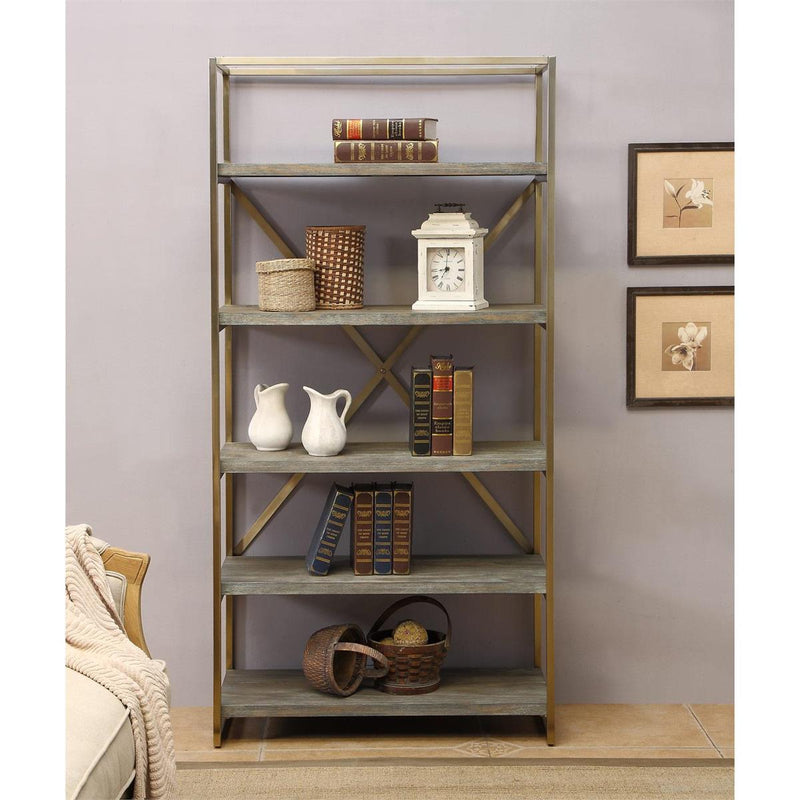 Brady Rustic 6 Shelf Bookcase with Metal Frame Sides