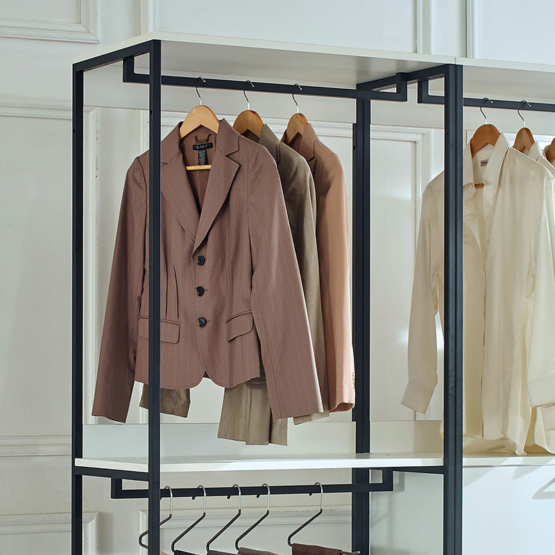 Fiona - Freestanding Walk In Wood Closet System, Metal Frame Melamine - White