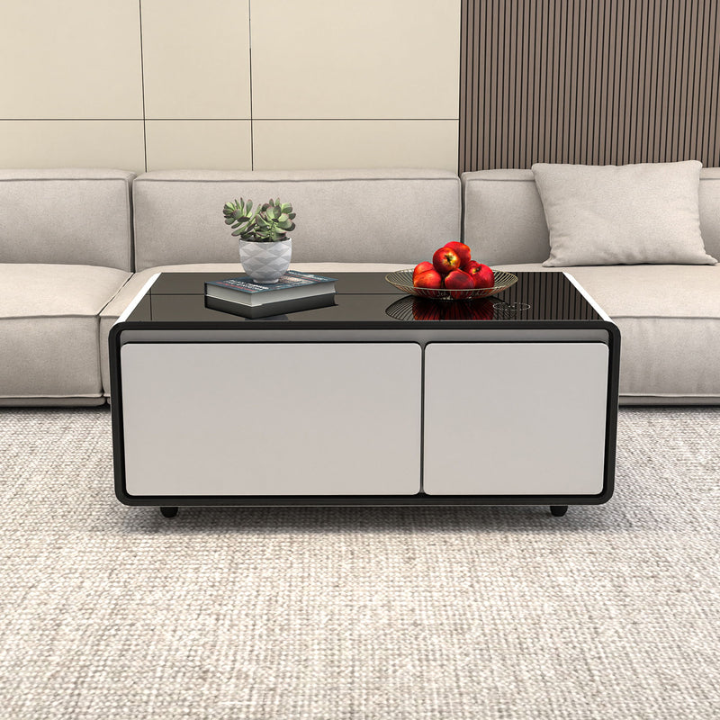 Modern Smart Coffee Table With Built In Fridge, Outlet Protection, Wireless Charging, Mechanical Temperature Control, Power Socket, USB Interface And Ice Water Interface