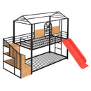 Metal Bunk Bed, Metal Housebed With Slide And Storage Stair