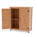 Rustic Cedar Potting Bench With Storage Cabinet And Metal Table Top For Outdoor Patio - Light Brown