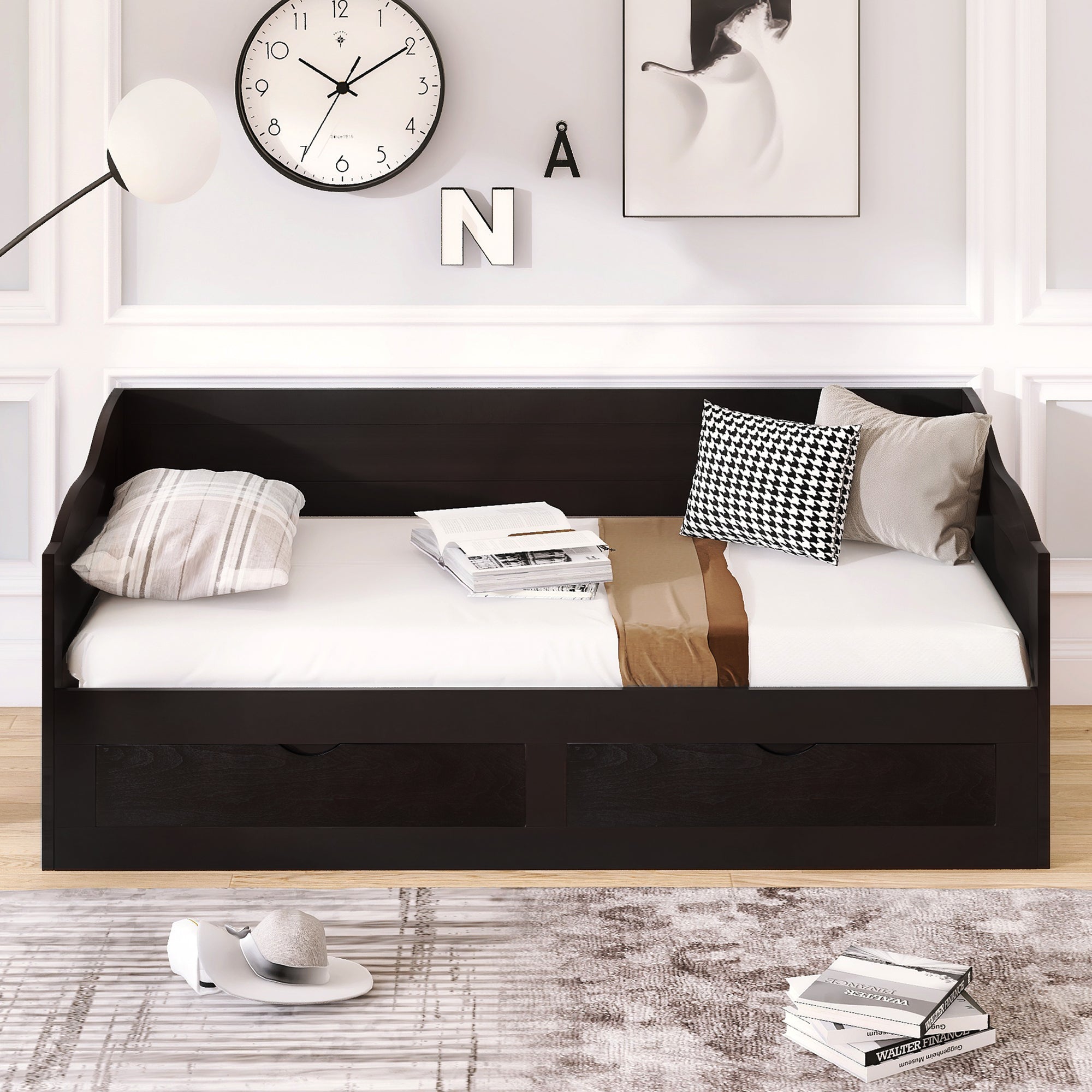 Wooden Daybed with Trundle Bed and Two Storage Drawers , Extendable Bed Daybed,Sofa Bed with Two Drawers, Espresso - Atlantic Fine Furniture Melbourne FL