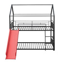 Twin Over Twin Metal Bunk Bed With Slide,Kids House Bed Black+Red