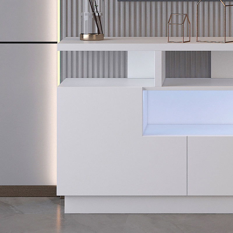 Alexa - Contemporary TV Stand With Lights In Glossy Melamine - White