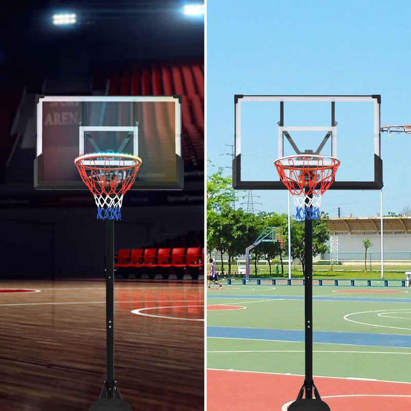 Portable Basketball Hoop Basketball System 8-10Ft Height Adjustable For Youth Adults LED Basketball Hoop Lights, Colorful Lights, Waterproof, Super Bright To Play At Night Outdoors, Good Gift For Kids - Black