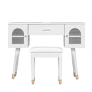 Elegant Vanity Makeup Table & Chair Set Modern Dressing Table With Organizer Writing Desk Charging Port Engineered Wood - White