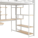 Loft Bed With Storage Staircase And Small Wardrobe, Built - In Desk And Storage Shelves