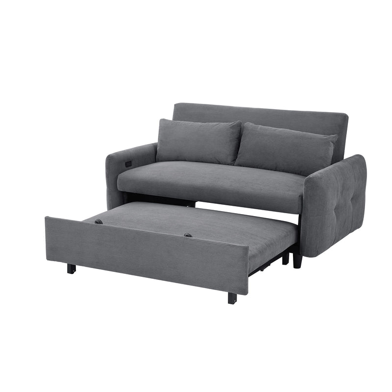 Pull-Out Sofa Bed Convertible Couch 2 Seat Loveseat Sofa Modern Sleeper Sofa With Two Throw Pillows And USB Ports For Living Room