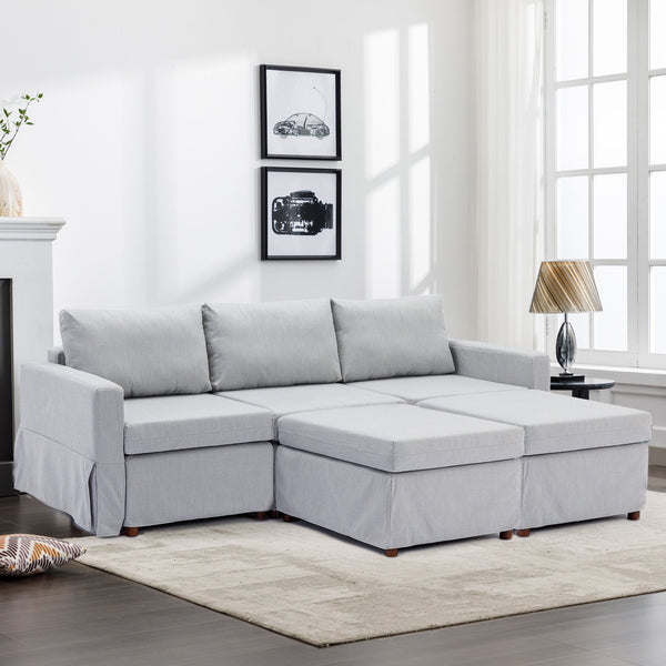 3 Seat Module Sectional Sofa Couch With 2 Ottoman For Living Room, Seat Cushion And Back Cushion Non-Removable And Non-Washable