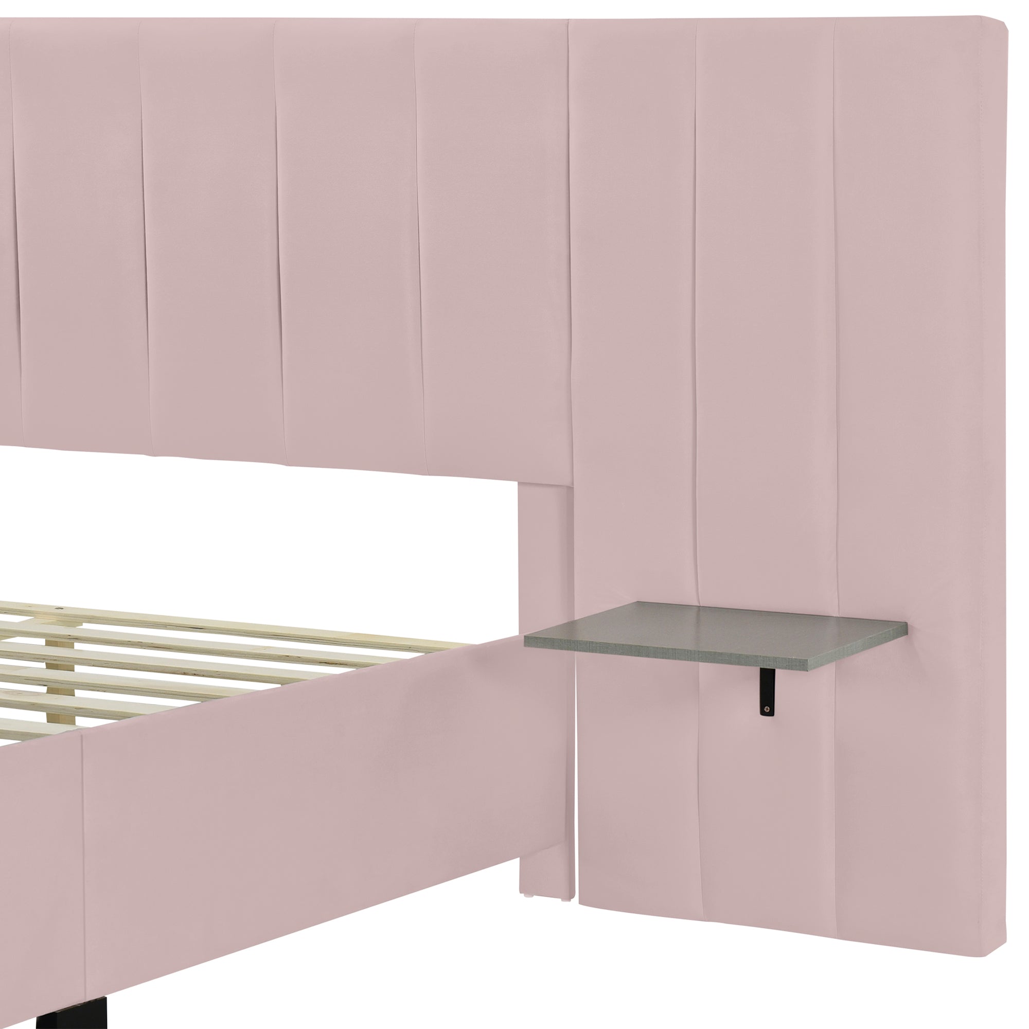 Queen Size Upholstered Platform Bed with Big Headboard, Bedroom Furniture, Velvet, Pink - Atlantic Fine Furniture Melbourne FL