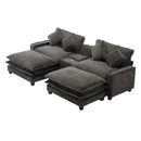 Sectional Sofa Chenille Upholstered Sofa With Two Removable Ottoman, Two USB Ports, Two Cup Holders And Large Storage Box For Living Room