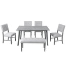 Rustic Farmhouse Dining Room Rectangular Table With 4 Upholstered Chairs And Bench
