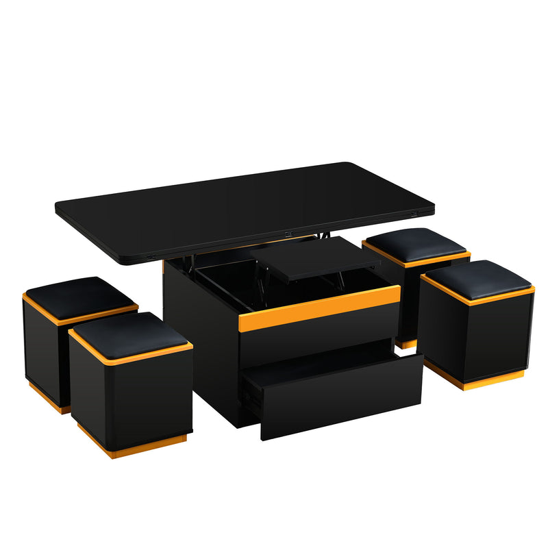 Multi Functional Adjustable Coffee Table With 4 Storage Stools