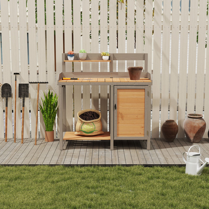 Outdoor Potting - Bench, Workstation Table With Cabinet For Backyard Garden Supplies - Brown / Gray