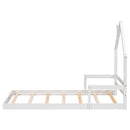 Twin House-Shaped Headboard Floor Bed with Handrails ,slats,White