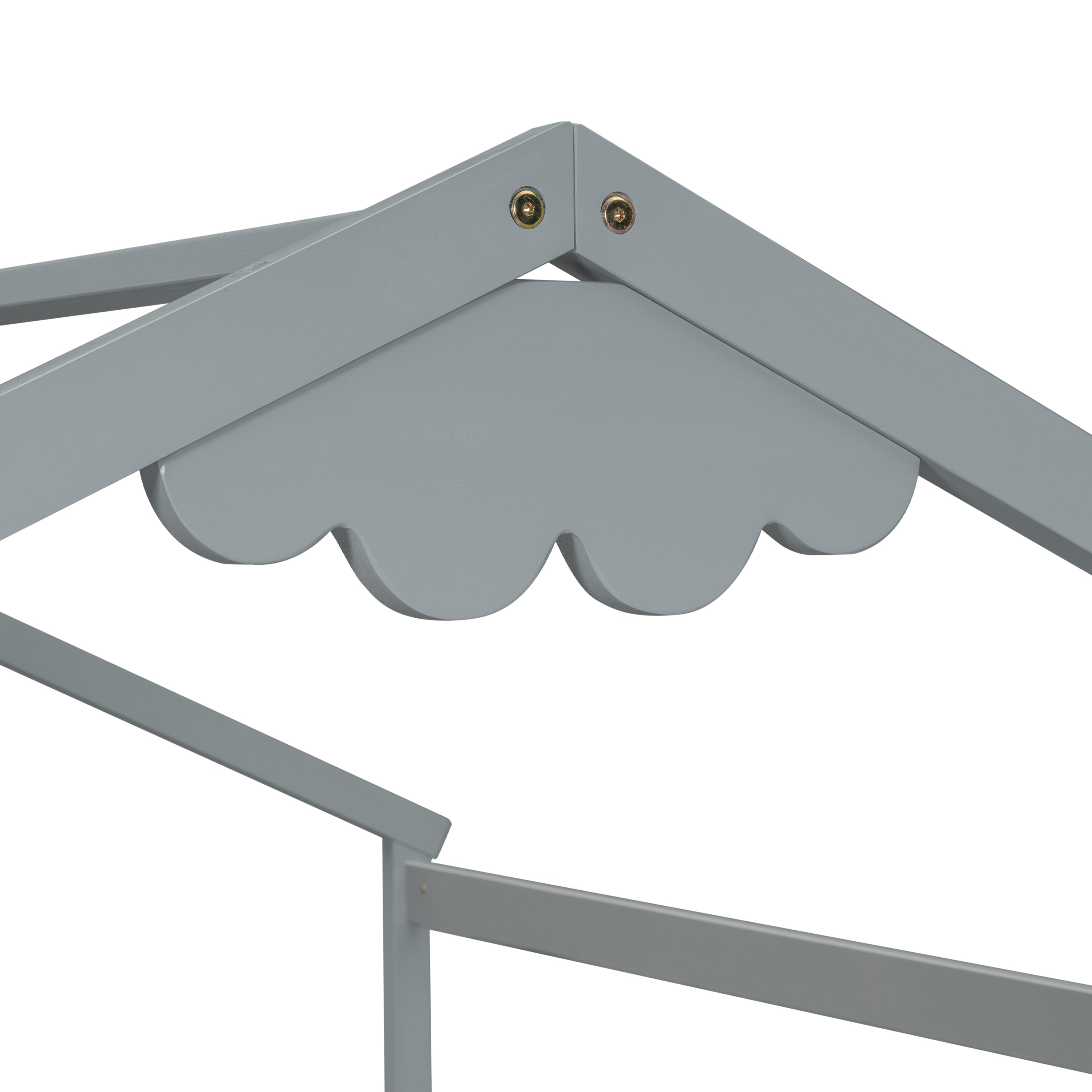 Double Twin House-Style Floor Bed with Fence, Guardrails, without door, Grey