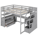 Loft Bed With Desk, Shelves, 2 Drawers, Storage Staircase