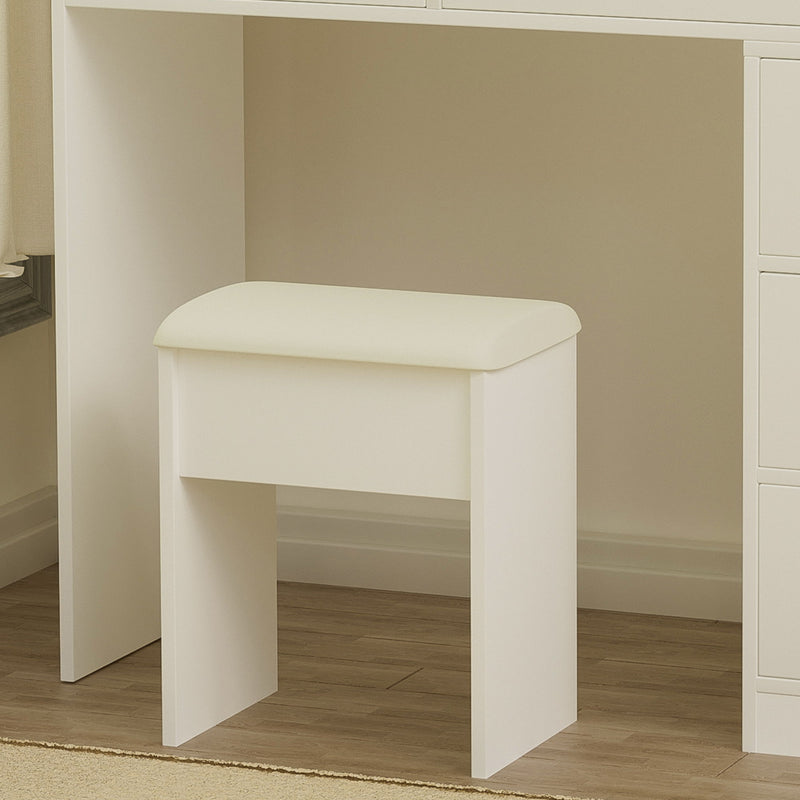 Fashion Vanity Desk With Mirror And Lights For Makeup And Cushioned Chair, Adjustable 3 Color Lighting - White