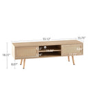 55.12" Rattan TV Cabinet, Double Sliding Doors For Storage, Adjustable Shelf, Solid Wood Legs, TV Console For Living Room