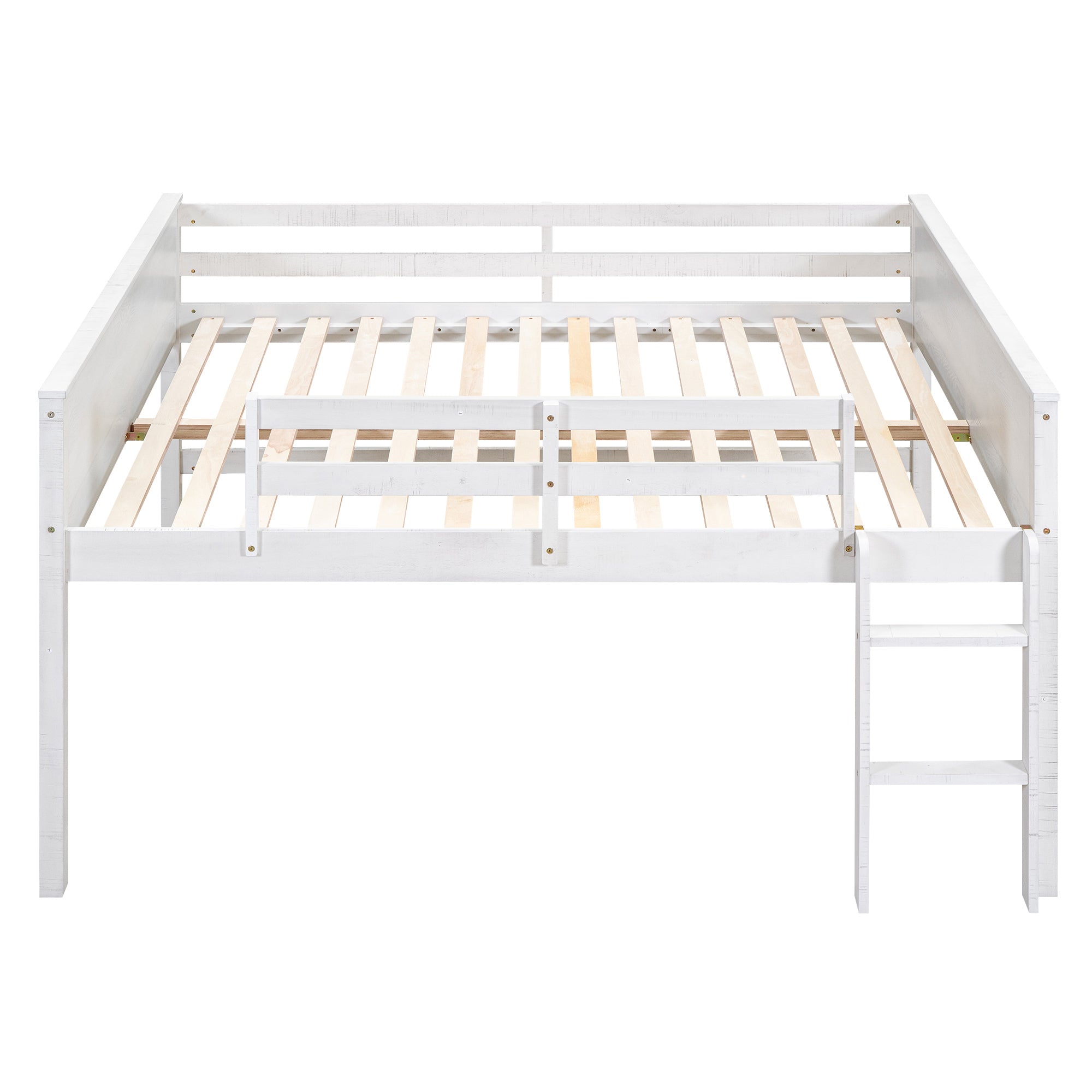 Wood Full Size Loft Bed with Hanging Clothes Racks, White - Atlantic Fine Furniture Melbourne FL