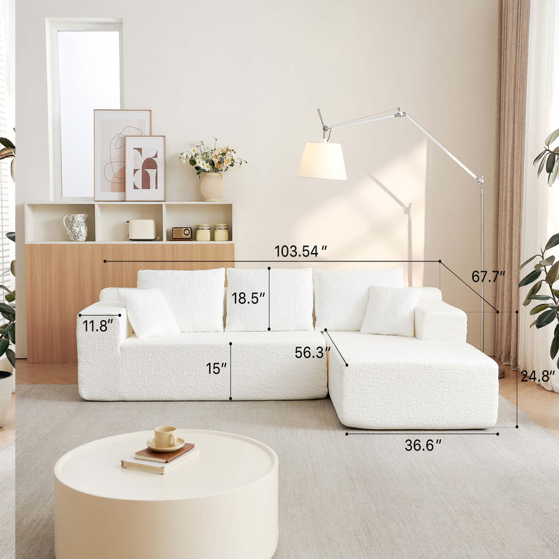 Cloud Sectional Couch With L Shape Chaise, Deep Seat - White