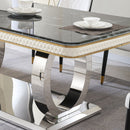 Luxury Modern Dining Table With 6 Chairs Marble Top Titanium Plated Base - Black