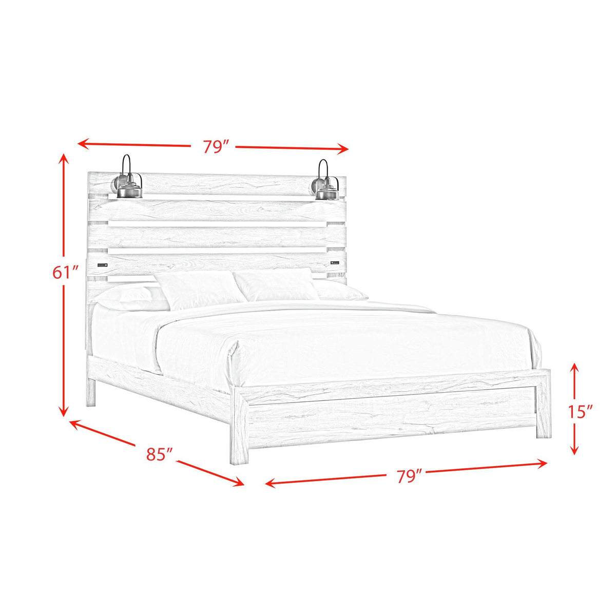 Fort Worth Bed with Lights & USB in White by Elements International, view 3
