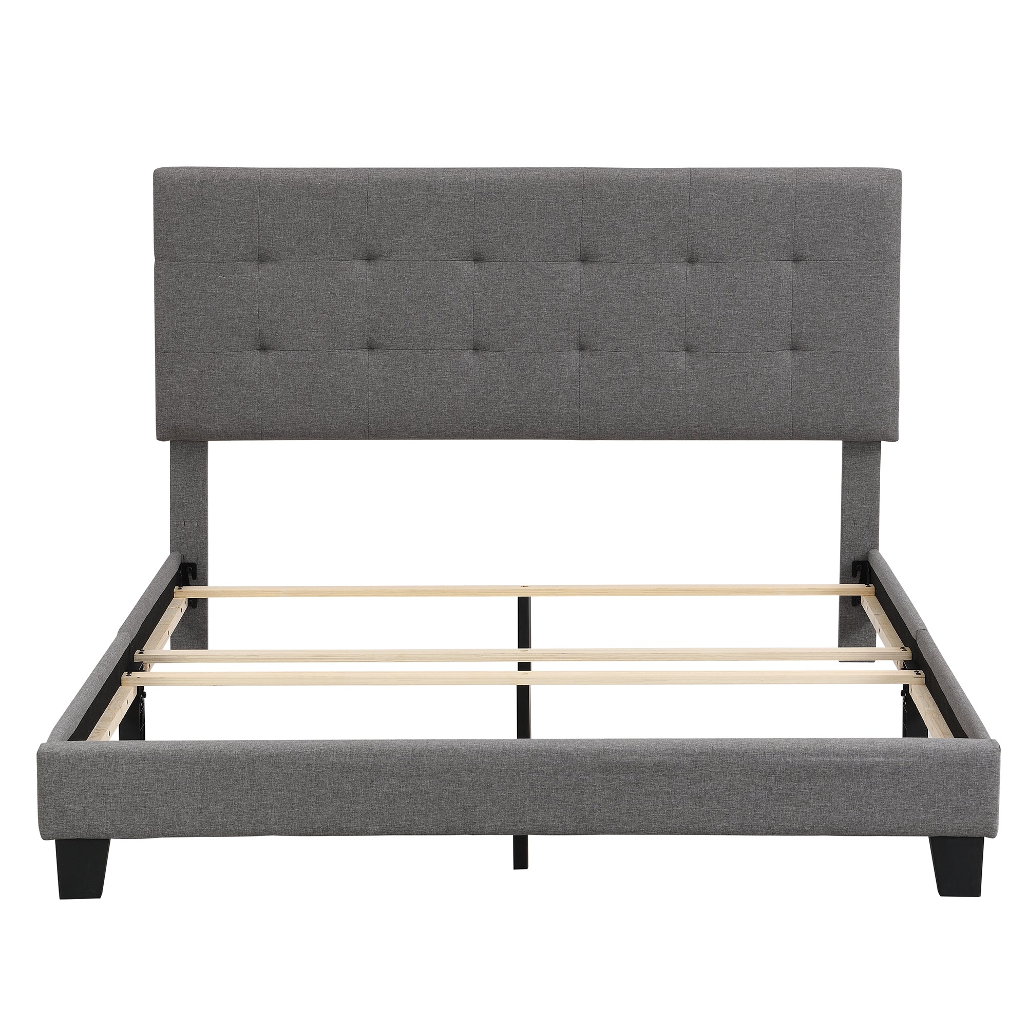 Upholstered Platform Bed with Tufted Headboard, Box Spring Needed, Gray Linen Fabric, Queen Size - Atlantic Fine Furniture Melbourne FL