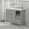 Bathroom Vanity With Ceramic Basin, Bathroom Storage Cabinet With Two Doors And Drawers, Solid Frame, Metal Handles